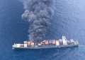Indian coast guard battles massive fire on container ship listing off Kerala
